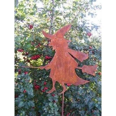 Rusty Metal Deco Witch | 40x47cm | on bar | Metal Halloween decoration