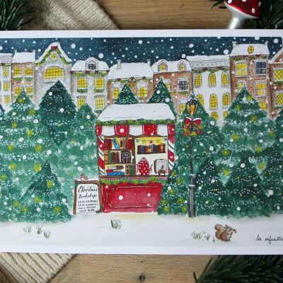 The little bookstore under the snow - Christmas poster