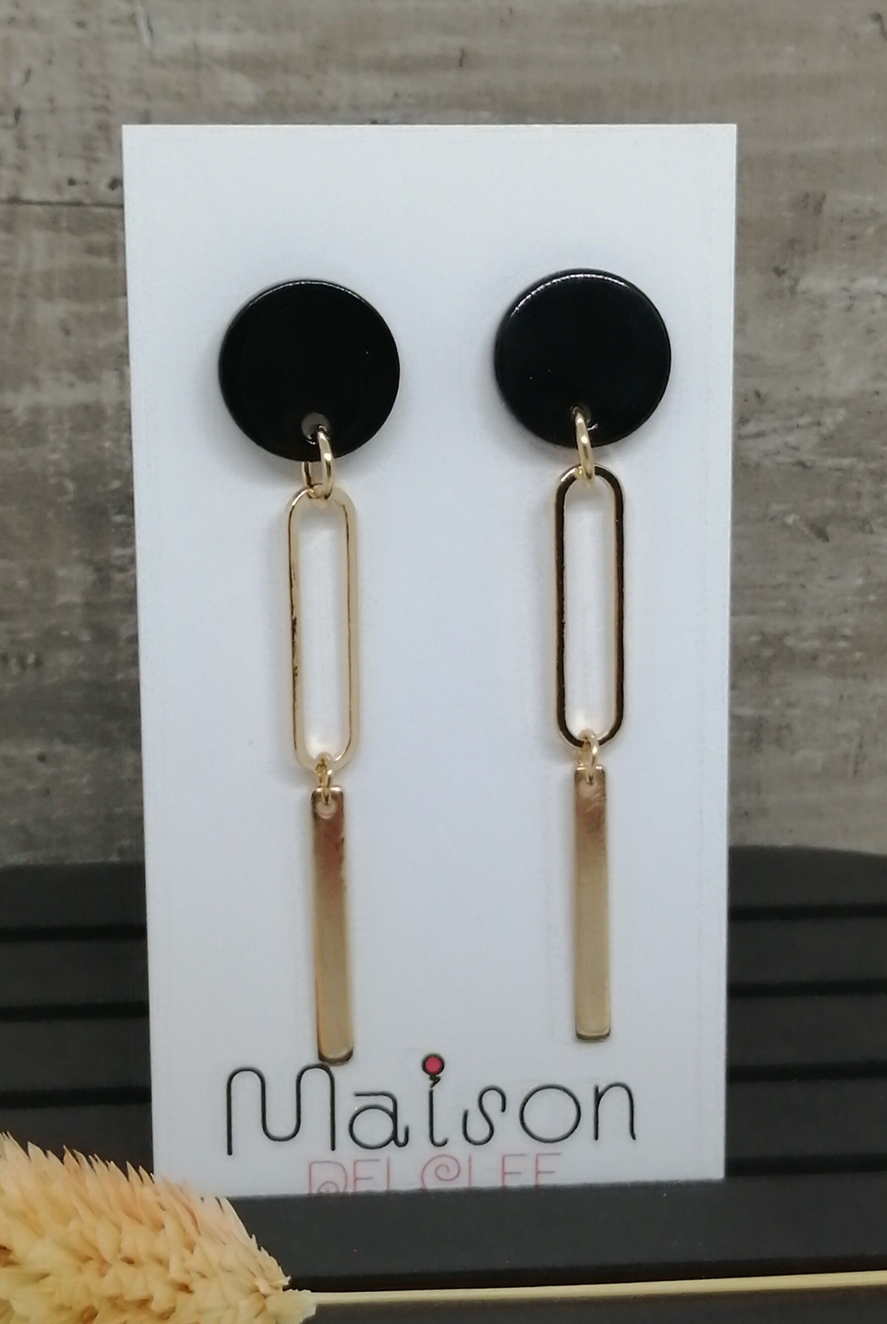 earrings - Resine 11 - oval - gold/black