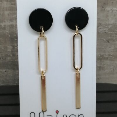 earrings - Resine 11 - oval - gold/black