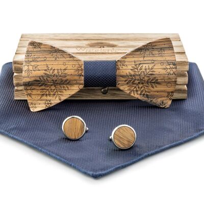 Wooden Christmas bow tie "Snow" Blue