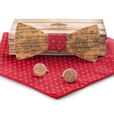 Wooden Christmas bow tie "Snow" red