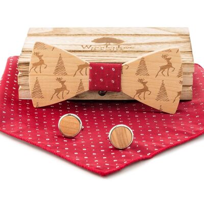 Wooden Christmas Bow Tie "Reindeer" Red