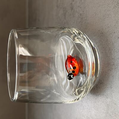 Pieza de vidrio - Vaso para beber - Vidrio de Murano - Mariquita - Figura de vidrio - Hecho a mano - Regalo - Estatuas únicas - Vidrio de calidad