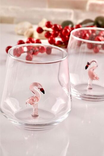 Morceau de verre - Verre à boire - Verre de Murano - Flamant rose - Figurine en verre - Fait à la main - Cadeau - Statues uniques - Verre de qualité 1