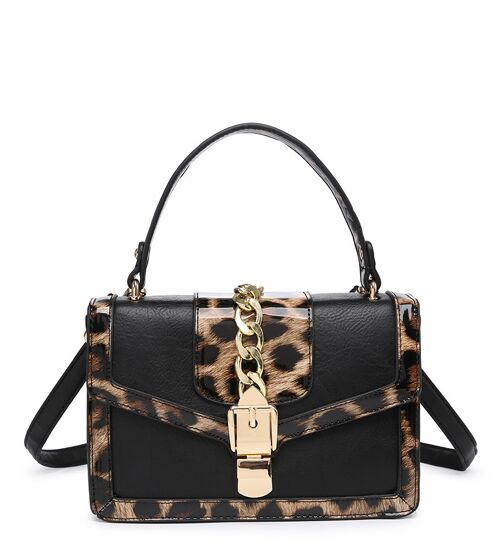 Quality Animal Print Women Cross body Bag Flap Over Shoulder bag Smart  Messenger Travel Organizer Satchel  Bag with adjustable Strap- A36851 black