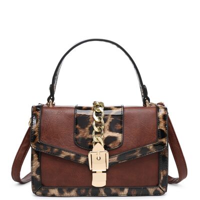 Calidad Animal Print Mujer Crossbody Bag Flap Over Shoulder bag Smart Messenger Travel Organizer Satchel Bag con correa ajustable- A36852 marrón