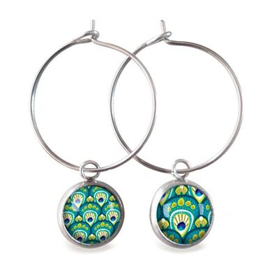 Silver surgical stainless steel hoop earrings - Peacock