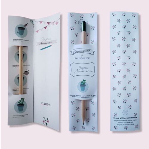 Crayon à planter joyeux anniversaire fleurs et son marque page