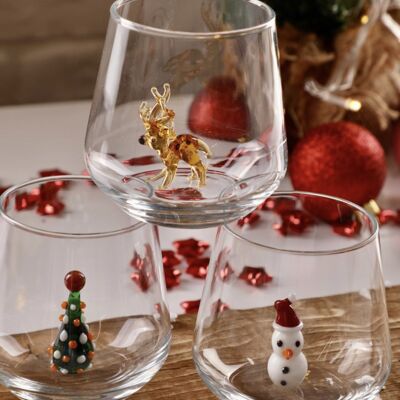 Pieza de vidrio - Vaso para beber - Vidrio de Murano - Navidad - Muñeco de nieve - Figura de vidrio - Hecho a mano - Regalo - Estatuas únicas - Vidrio de calidad