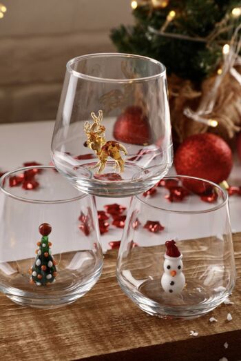 Morceau de verre - Verre à boire - Verre de Murano - Noël - Bonhomme de neige - Figurine en verre - Fait à la main - Cadeau - Statues uniques - Verre de qualité 1