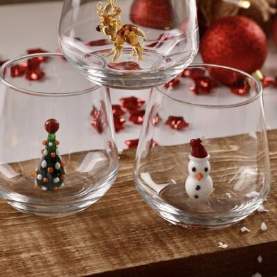 Morceau de verre - Verre à boire - Verre de Murano - Noël - Bonhomme de neige - Figurine en verre - Fait à la main - Cadeau - Statues uniques - Verre de qualité
