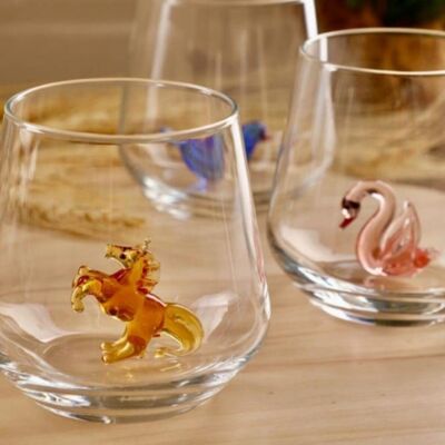Pieza de vidrio - Vaso para beber - Vidrio de Murano - Caballo - Figura de vidrio - Hecho a mano - Regalo - Estatuas únicas - Vidrio de calidad