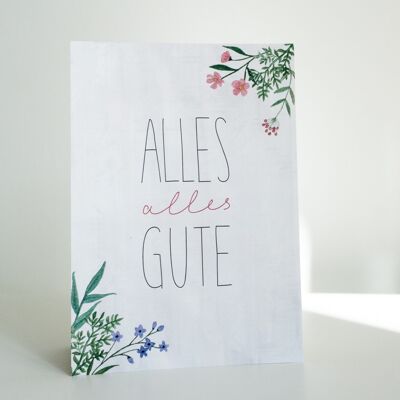 Postkarte 'Alles Gute', Aquarell-Illustration, DIN A6, nachhaltig