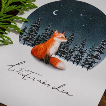Carte postale 'Conte d'hiver', carte de Noël, illustration aquarelle avec renard, DIN A6, durable 2