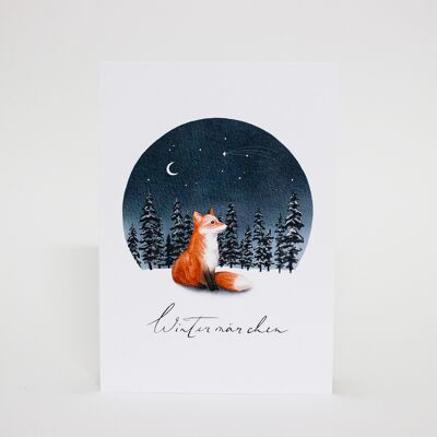 Postkarte 'Wintermärchen', Weihnachtskarte, Aquarell-Illustration mit Fuchs, DIN A6, nachhaltig