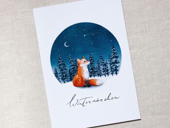Carte postale 'Conte d'hiver', carte de Noël, illustration aquarelle avec renard, DIN A6, durable 4