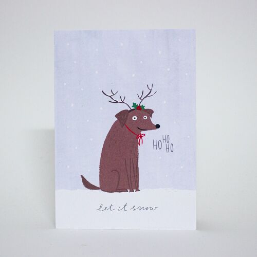 Postkarte 'let it snow', Weihnachtskarte mit illustriertem Hund, DIN A6, nachhaltig