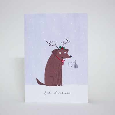 Postal 'let it snow', tarjeta navideña con perro ilustrado, DIN A6, sostenible
