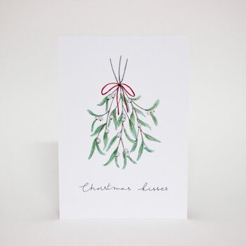 Carte postale 'Bisous de Noël', carte de Noël avec illustration aquarelle de gui, DIN A6, durable 1