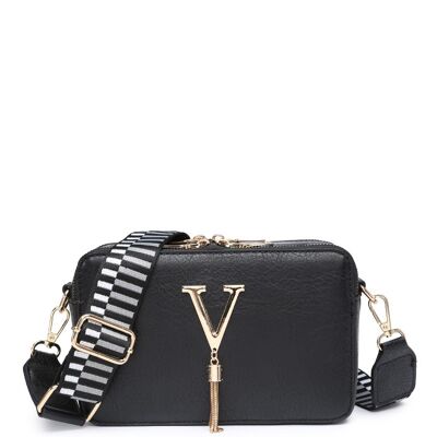 Austauschbare Crossbody-Tasche mit breitem Riemen, mehrere Zwecke, 2 Fächer, Damen-Umhängetasche mit verstellbarem, abnehmbarem Riemen – ZQ-199 schwarz