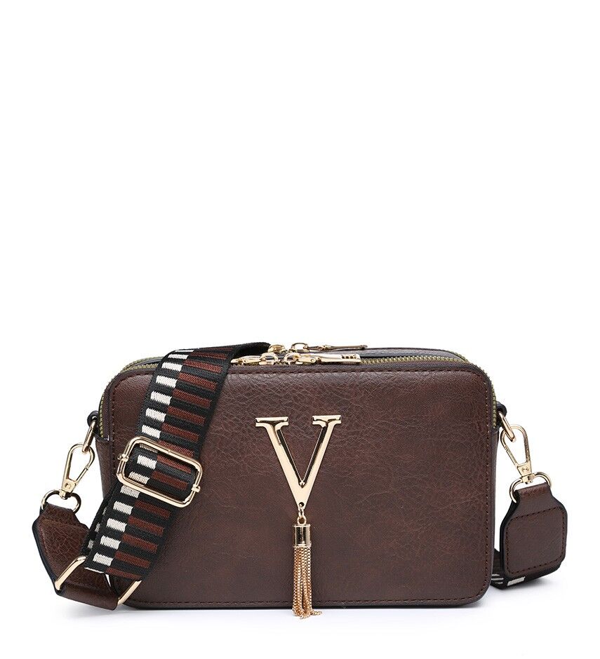 Bandolera de correa ancha intercambiable multiusos 2 compartimentos Bolso de hombro para mujer con correa extraíble ajustable --ZQ-199 café