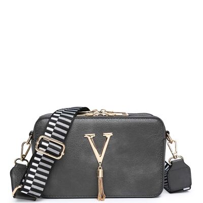 Austauschbare Crossbody-Tasche mit breitem Riemen für mehrere Zwecke, 2 Fächer, Damen-Umhängetasche mit verstellbarem, abnehmbarem Riemen – ZQ-199 grau