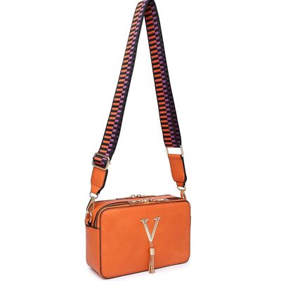 Interchangeable  Wide Strap Crossbody bag  multiple purposes 2 Compartments Ladies  Shoulder bag with Adjustable removeable Strap --ZQ-199 orange