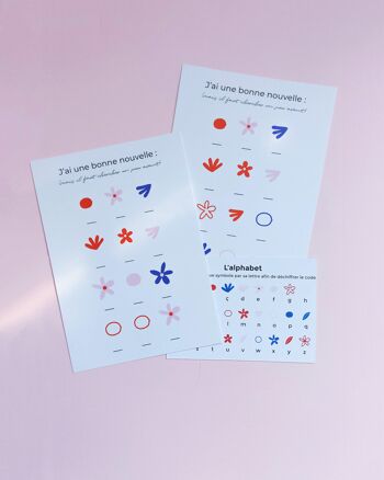 Gender reveal carte avec code à déchiffrer pour annoncer le sexe du bebe fille 2