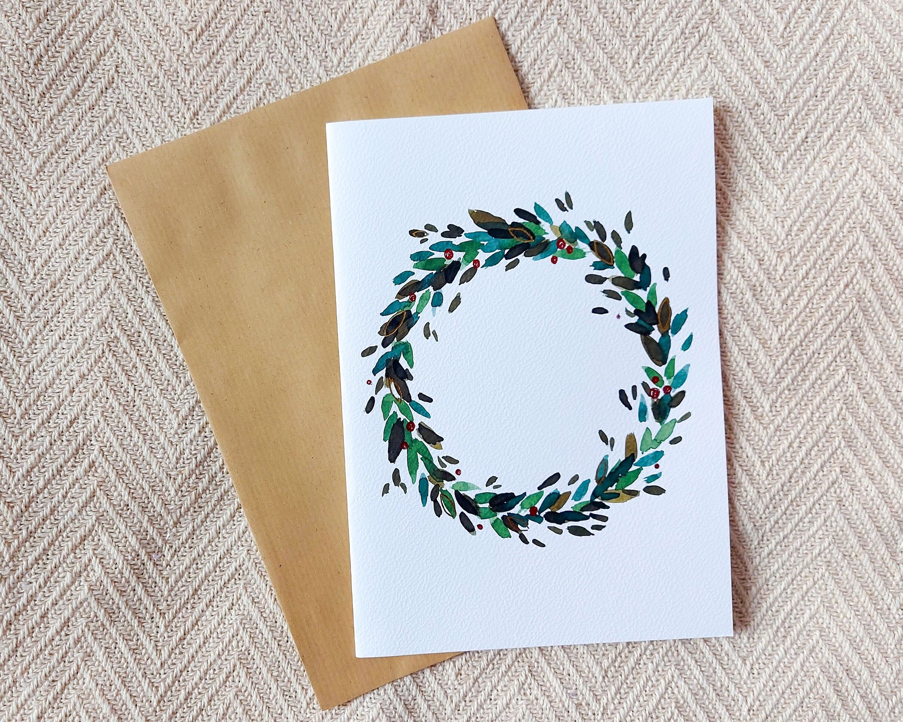 Aquarell handgefertigte Zeichnung Weihnachtskarte A5 großer Kranz