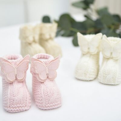 100 % algodón Prendas de punto Elegantes botines de mariposa para bebé