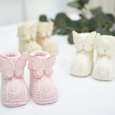 100% Cotton Knitwear Stylish Baby Butterfly Booties, 12 pairs