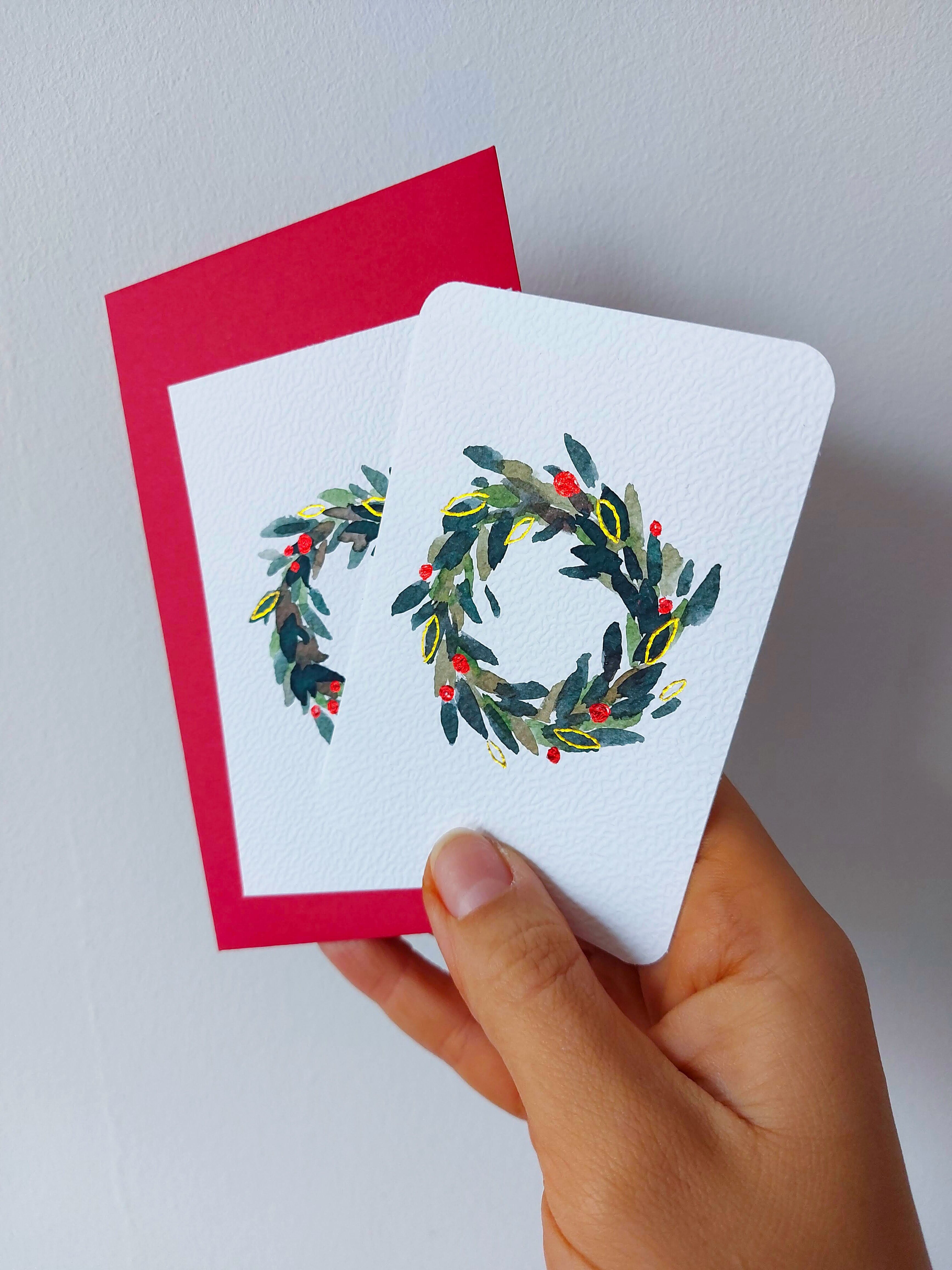 A7 Aquarell handgefertigte Zeichnung Weihnachtskarte