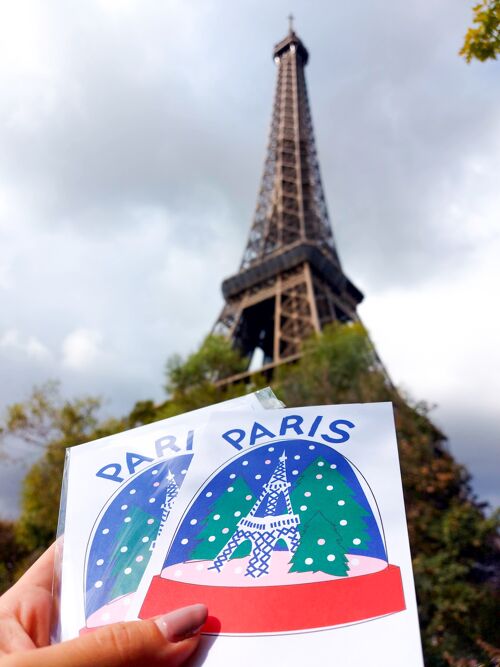 Carte de Noël boule de neige Paris tour eiffel