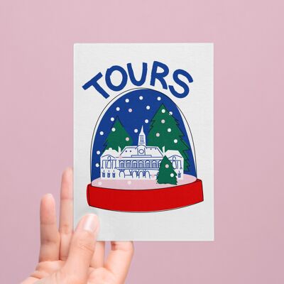 Town Hall Towers Snow Globe Christmas Card