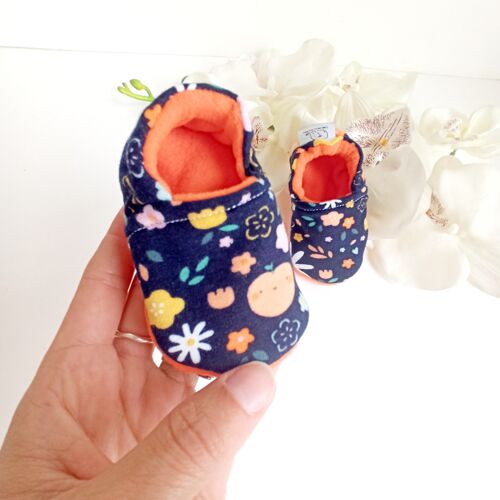 Chaussons bébé - fleuris pep's orangé