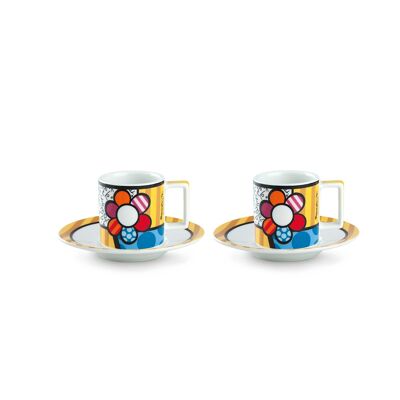 SET 2 ESPRESSO CUPS WITH SAUCERS BRITTO FLOWER ML.90
