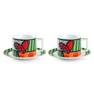 SET 2 CAPPUCCINO CUPS WITH SAUCERS BRITTO HEART  ML.220
