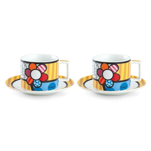 SET 2 CAPPUCCINO CUPS WITH SAUCERS BRITTO FLOWER  ML.220