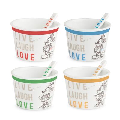 SET 4 MIXED ICE CREAM CUPS WITH SPOON LIVE LAUGH LOVE ML.250 D.9