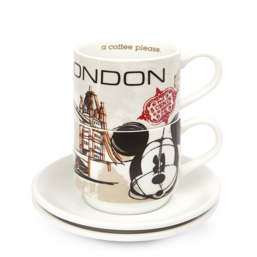 SET 2 STACKABLE ESPRESSO CUPS LONDON WITH SAUCERS ITC