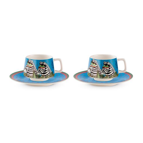 SET 2 COFFEE CUPS WITH SAUCERS L.B. JUNGLE AZURE ML.90