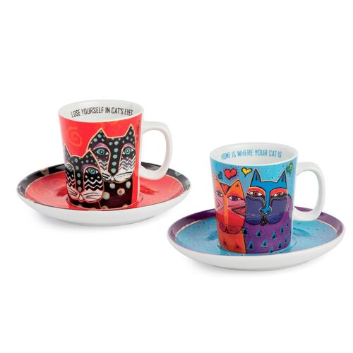 SET 2 ESPRESSO CUPS LIGHT BLUE/RED