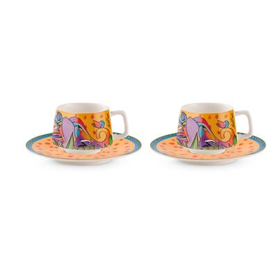 SET 2 COFFEE CUPS WITH SAUCERS L.B. JUNGLE YELLOW ML.90