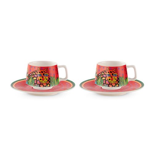 SET 2 COFFEE CUPS WITH SAUCERS L.B. JUNGLE RED ML.90