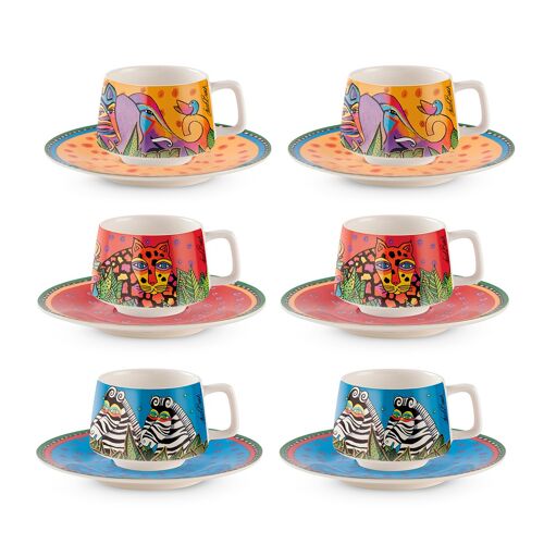 SET 6 COFFEE CUPS WITH SAUCERS L.B. JUNGLE ML.90