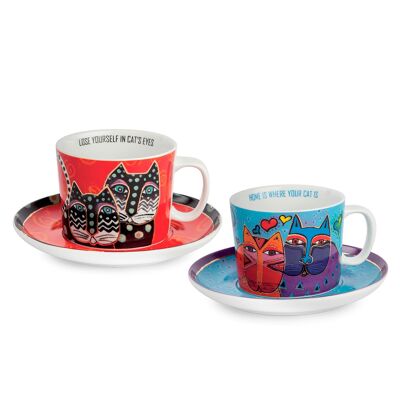 SET 2 CAPPUCCINO CUPS LIGHT BLUE/RED