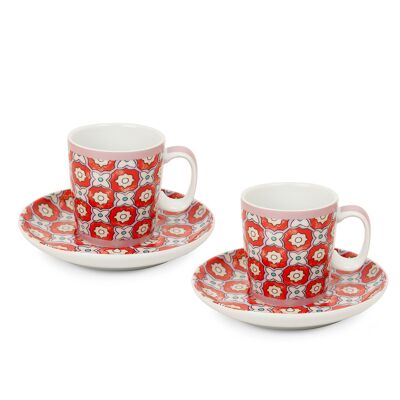SET 2 COFFEE CUPS WITH SAUCER RED MAJORICA
