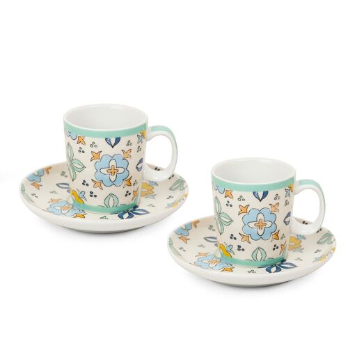 SET 2 COFFEE CUPS WITH SAUCER TURQUOISE MAJORICA