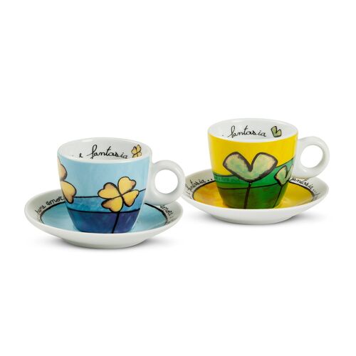 SET 2 GREEN AND BLUE COFFEE CUPS-SAUCERS